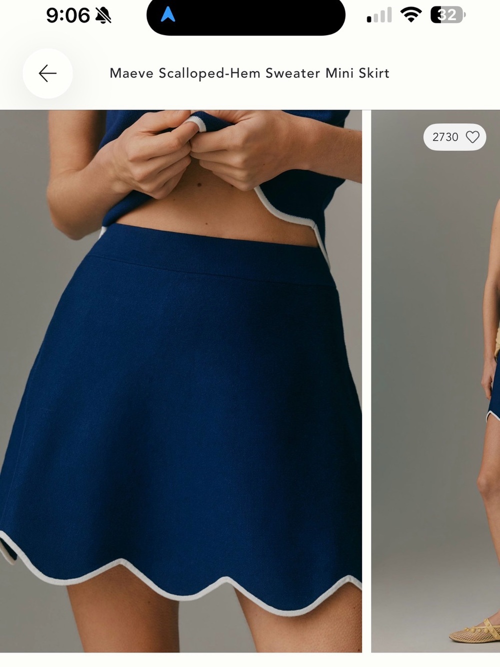 Maeve Navy Mini Skirt with White Scalloped Hem